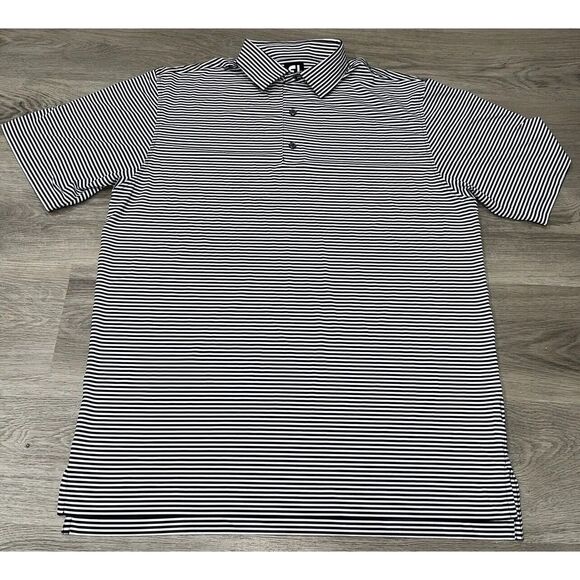 FJ Footjoy Mens Golf Polo Shirt Short Sleeve Blue & White Stripes Large - Picture 2 of 9